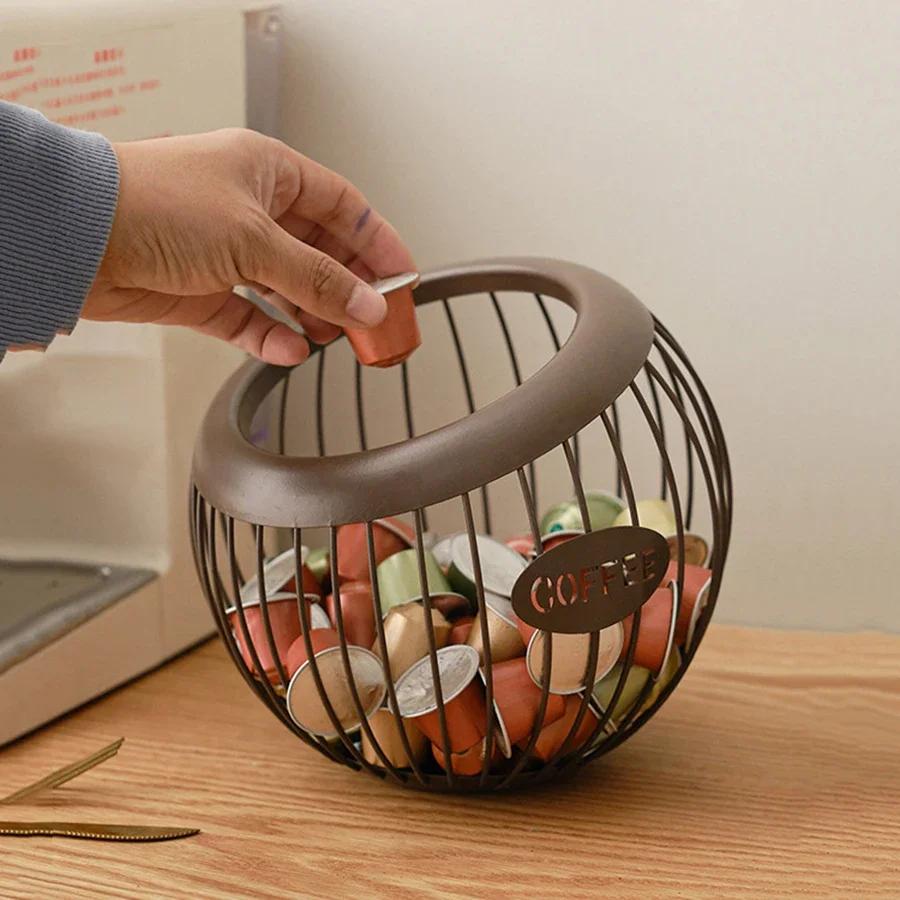 1pc Multi-purposeal Iron Coffee Capsule Organizer Creative Fruit Snack Storage Rack Hollow Pod Diagonal Basket Household Goods