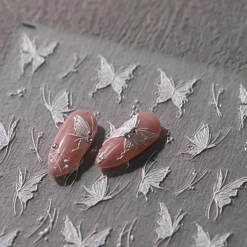 White Butterfly Shape Nail Sticker Stereoscopic Relief Decal Adhesive Nail Art Salon Diy Nail Art Enthusiasts