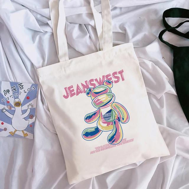 Милая, милая, мультяшная сумка для покупок, большая сумка, холщовая сумка, Harajuku, многоразовая большая вместительная сумка Kawaii, женская повседневная сумка через плечо.