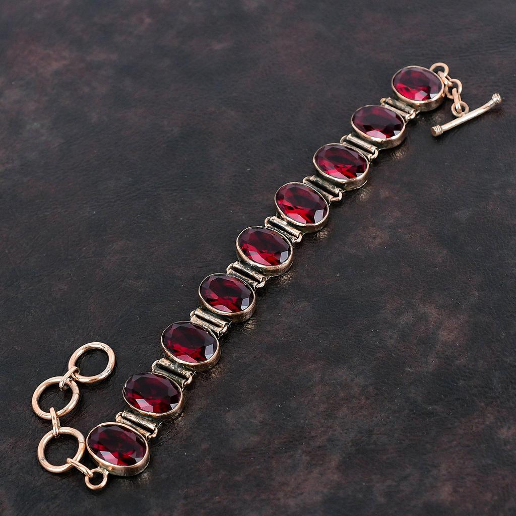 Граненый Мозамбикский Гранат Браслет Медный Браслет Из Драгоценных Камней Регулируемый Браслет-Цепочка Медные Ювелирные Изделия Антикварные Ювелирные Изделия Ручной Работы Подарки Для Нее