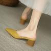 Summer Baotou Half Slippers Women  Slip On Solid Color Square Toe Thick High Heel Mule Women's Shoes Zapatillas Mujer
