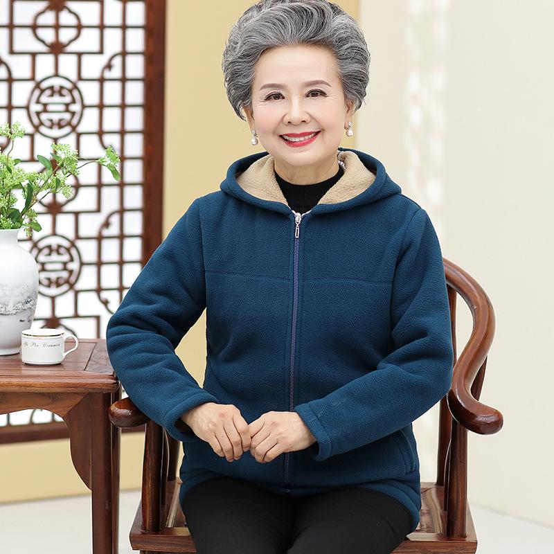 Зимняя одежда Плюс бархатная утолщенная флисовая куртка с капюшоном на молнии Одежда для пожилых людей Зимняя стеганая куртка из хлопка