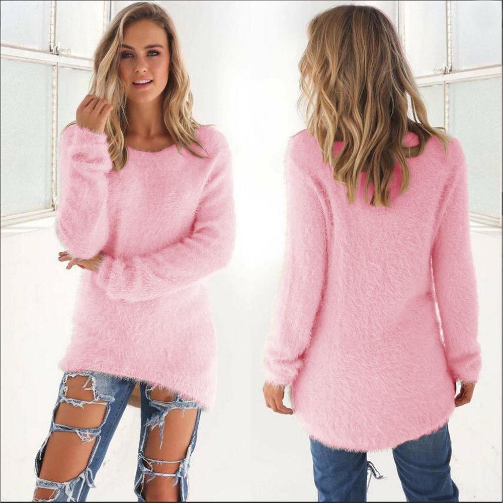 Autumn Spring Women's O-Neck Fluffy Thin Sweater Female Hedging Loose Pullover Casual Solid Sweaters