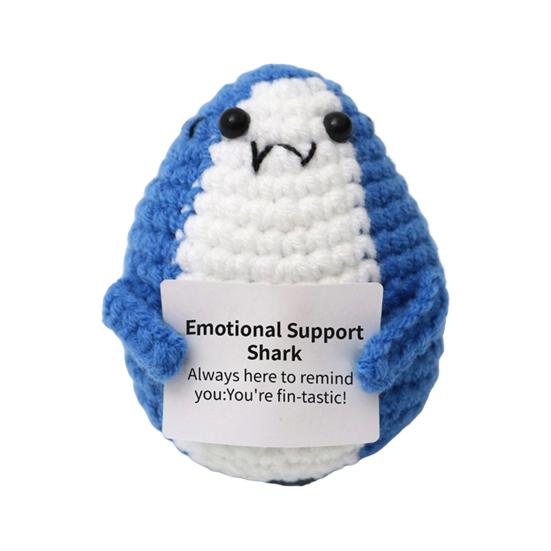 Positive Crochet Shark Doll with Encouraging Card Emotional Support Handmade Knitting Yellow