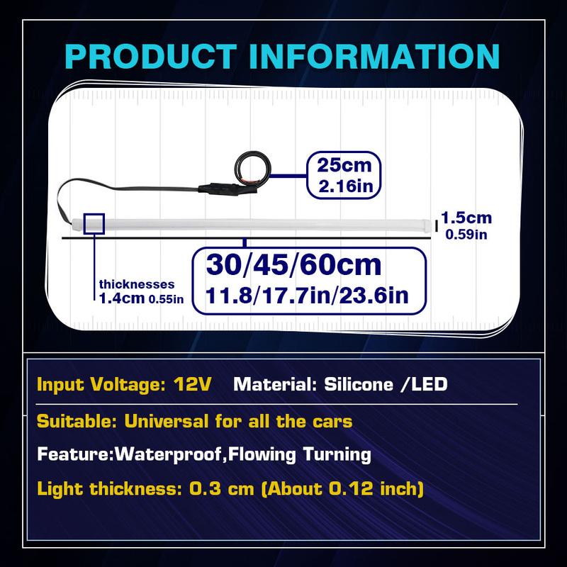 2pcs Flexible sequential Flowing Tube Strip Car DRL Turn Signal Angel Eye White Amber LED Daytime Running Lamp Headlight 30cm