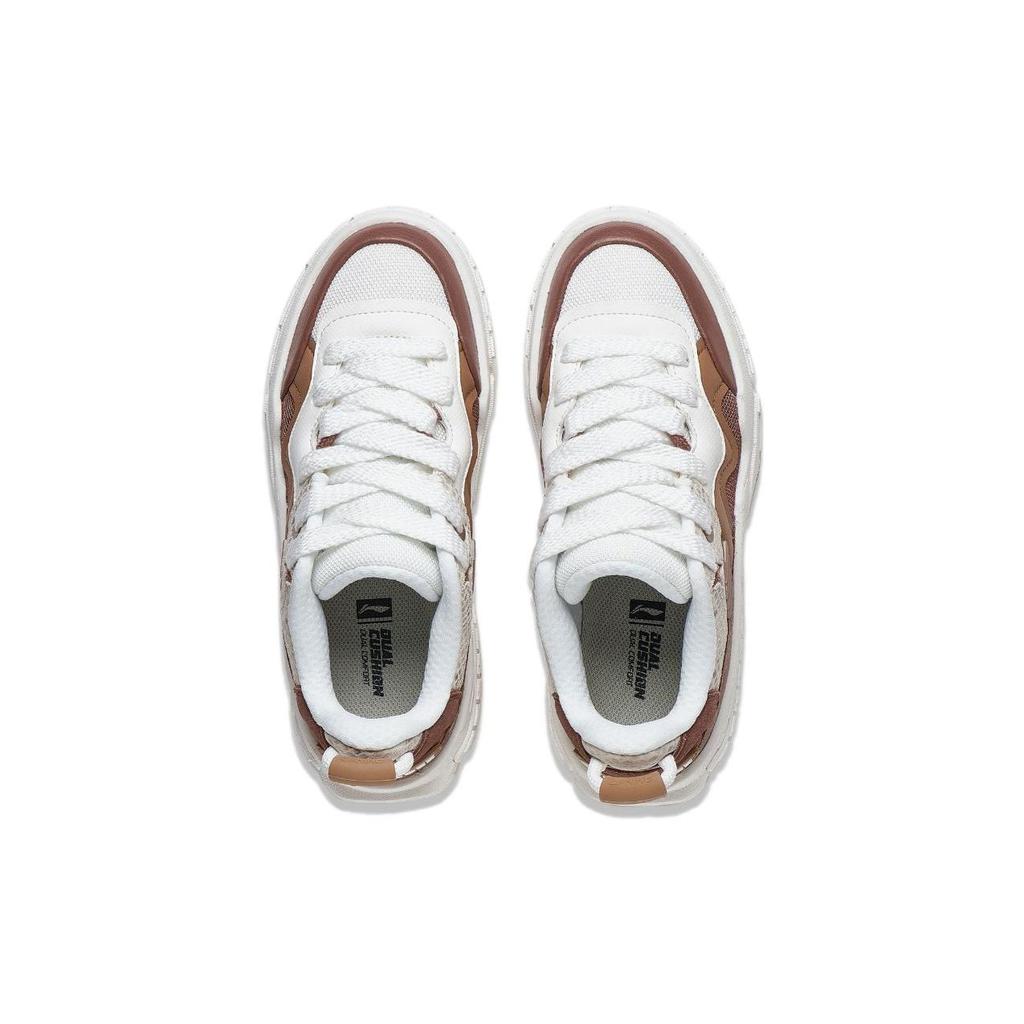 Li Ning 001 Unblock Удобные Универсальные Повседневные Износостойкие Амортизирующие Низкие Кроссовки Для Скейтбординга Женские Кроссовки Белые Коричневые AGCT218-4