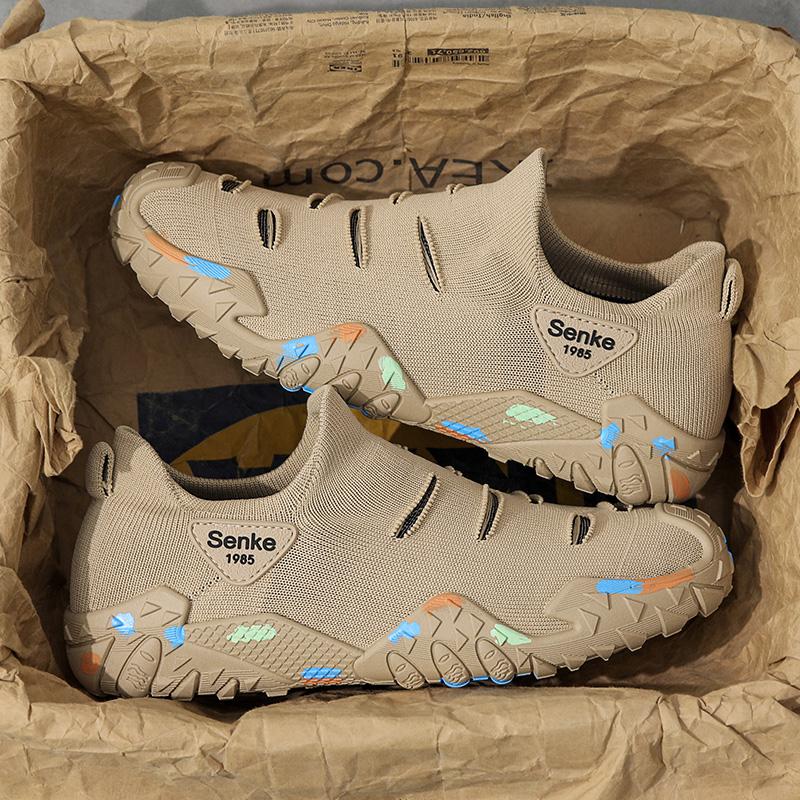 Breathable Slip On Walking Shoes Lightweight Knit Casual Sneakers Outdoor Travel Loafers Comfortable Daily Footwear For Men