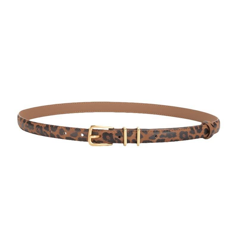 Genuine Leather Women's Belt Retro Alloy Pin Buckle Fashionable Leopard Leather Pattern Belt Decorative Belt for Women