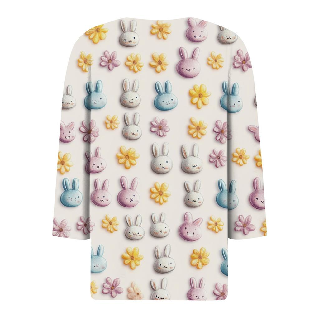 Жен. Футболка Футболка С принтом Пуговицы Рукав 3/4 Повседневные Выходные Мода Классический V-образный вырез Обычный Топ