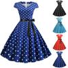 Women Short Sleeve 1950s Housewife Evening Party Prom Dress