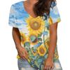 Летний топ с V-образным вырезом, с 3D-принтом в виде бабочек и цветочного узора, модная повседневная женская футболка с коротким рукавом