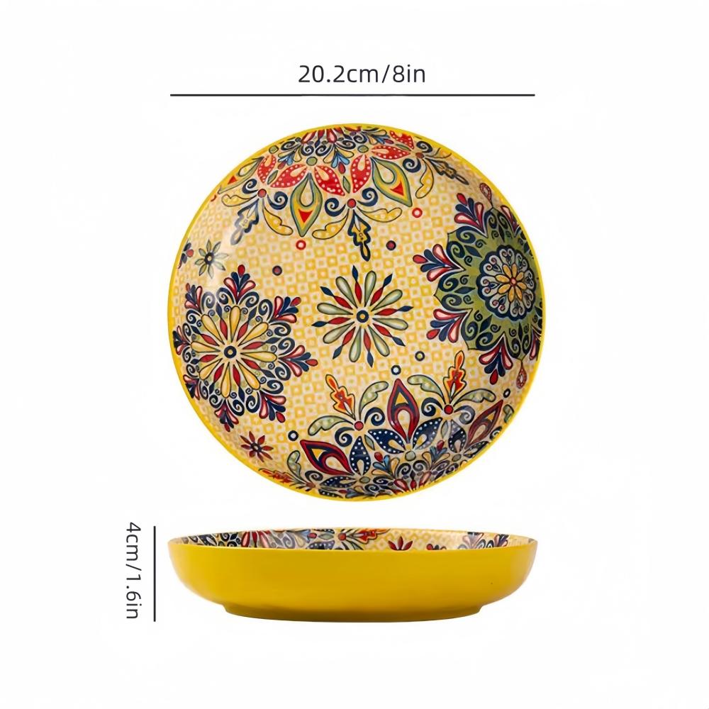 Bohemian Ceramic Plate Home Creative Western Food Plate Fruit Plate High-rimmed Round Plate High-value Oven Microwave Applicable