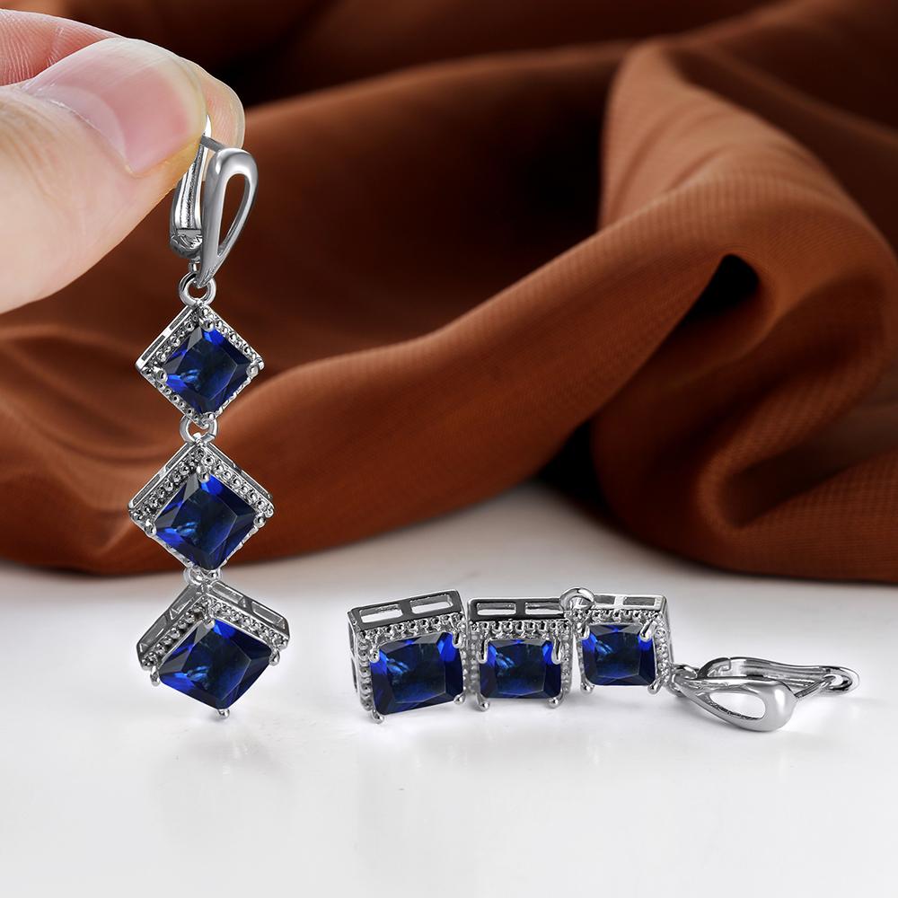 Длинные висячие серьги-крючки с синим камнем принцессы, цвет серебра, желтого золота, квадратной огранки, кольцо для невесты, обручальные украшения