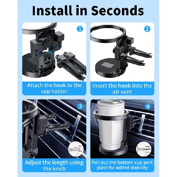 Eary Universal Car Air Vent Cup Holder Removable Hook Foldable Storage Stable For Cups Within 3.15Inch Car Interior Drinks Mount