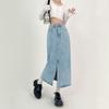 Slit A-line Denim Skirt for Women Spring Autumn High-waisted Jeans Skirt Light Blue Casual Vintage Y2k Clothing Plus Size