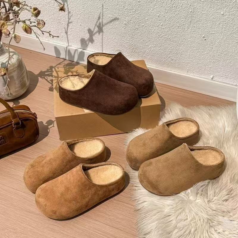 Французская сумка головка Birkenstock половина тапочек носить осень и зима новая бархатная тапочка половина одиночные туфли