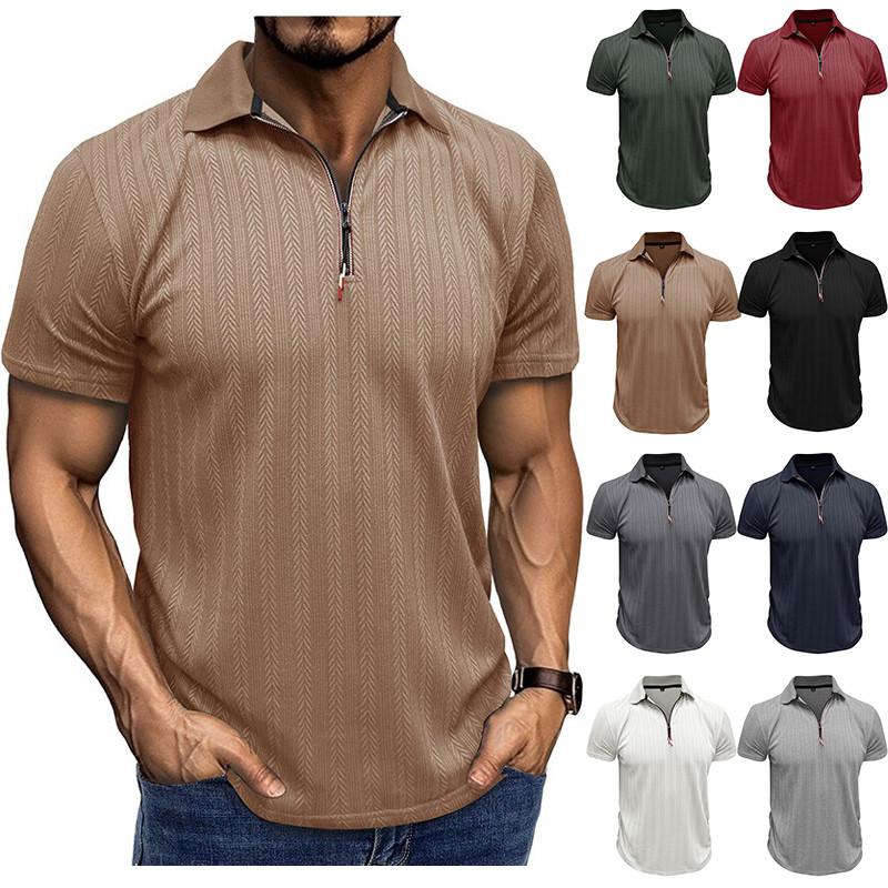 Men's Short Sleeved Knitted T-shirt Top With Round Neck Ribbed Pullover
