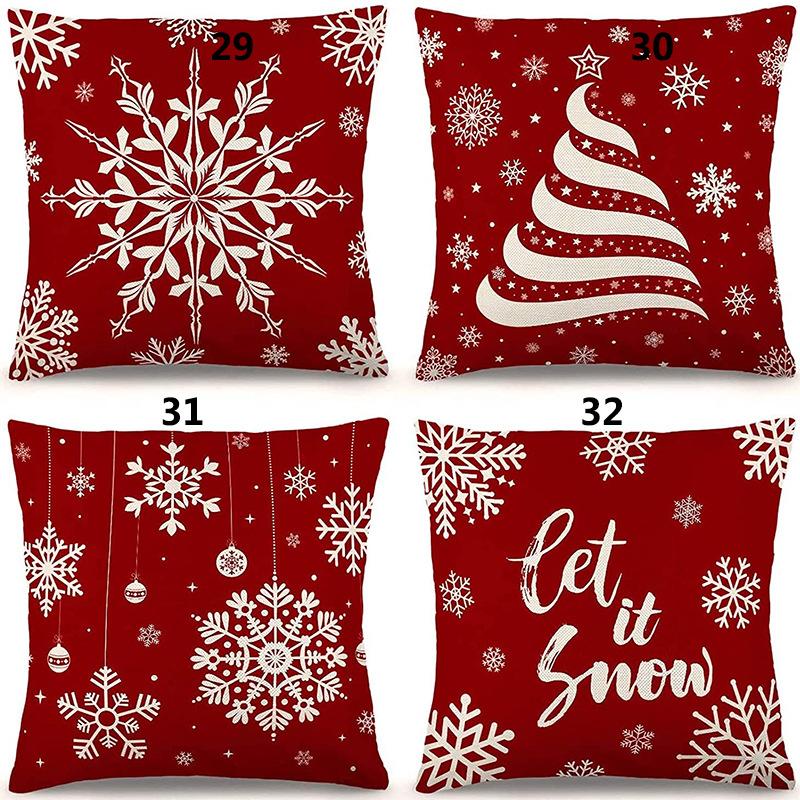 Christmas 4 Piece Throw Pillow Set Red Throw Pillow Sofa Cushion Linen Printed Cushion Bedside Cushion