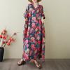 2025 Summer Plus Size New Dress Women Vintage Long Casual Loose Basic Printing V-Neck Dress Maxi