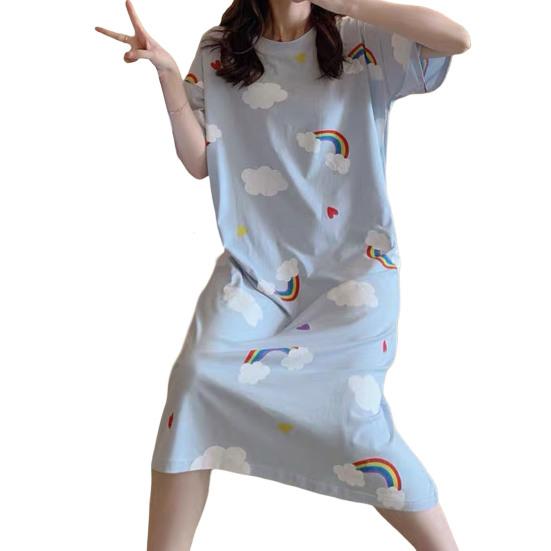 Beautiful Sleeping Dress Breathable Relaxed Comfortable Girls Sweet Pink Heart Print Summer Nightdress Home Wear