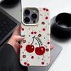 Cute Cherry Flower Print Shockproof Matte Case For iPhone 16 Pro Max 15 14 Pro 13 12 11 TPU Leather Texture Slim Soft Phone Cover