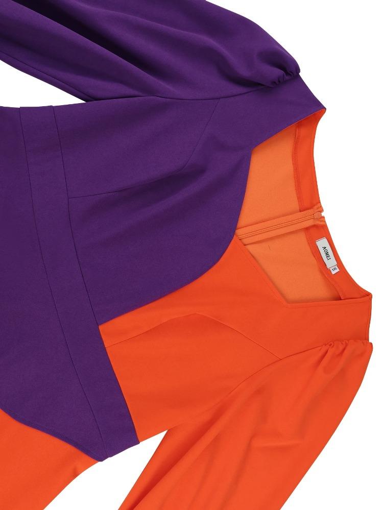 Элегантное женское платье бодикон большого размера с цветными блоками, вырезом сердечком, длинными рукавами-фонариками, для офисной работы, церкви, свадьбы в качестве гостя