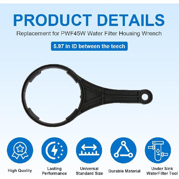 Water Filter Wrench for Big Blue 4.5" x 10" & 20" Housings – 6.26" Inner Diameter Heavy Duty Plastic Tool for Whole House Water Filtration Systems