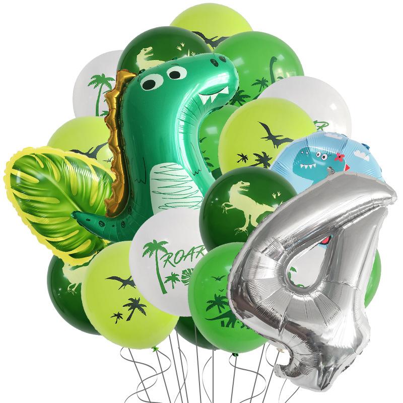 Набор для вечеринки в стиле динозавров, алюминиевая пленка, цифровой алюминиевый шар, оформление сцены с зелеными листьями