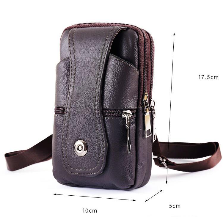 WTEMPO 3 Layer Leather Men's Mobile Phone Waist Bag Men's Multifunctional Waist Belt Crossbody Hanging Bag Outdoor Sports Leather Bag