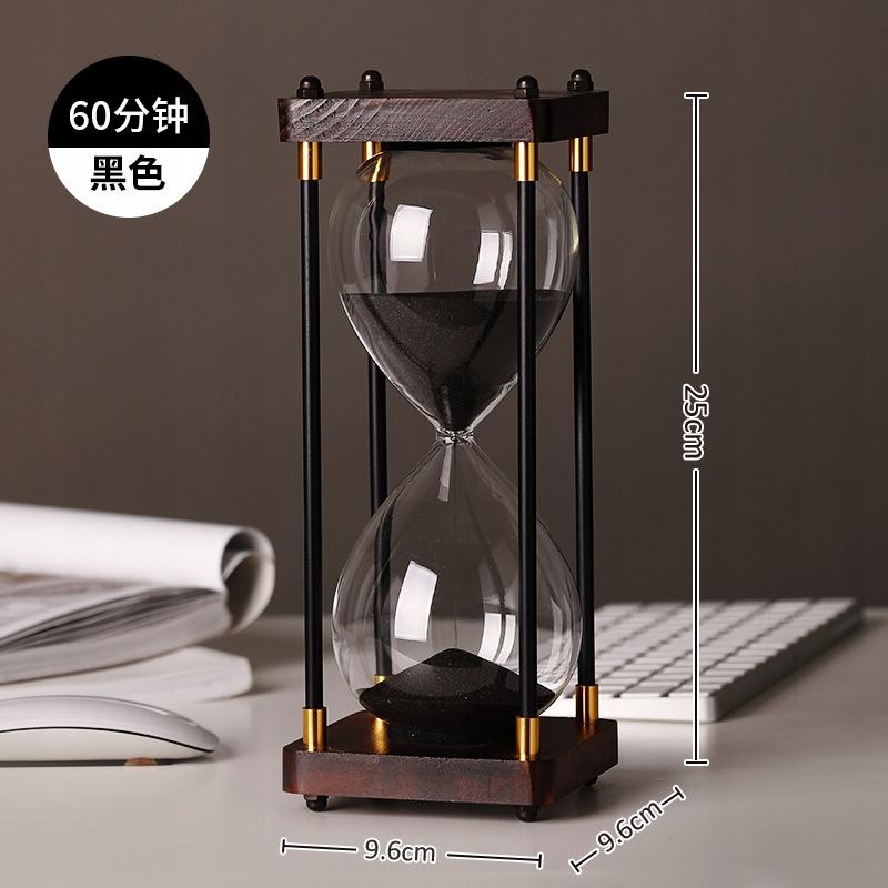 Retro Glass - Wooden Beautiful Hourglass 60 Minutes Xxl 25X10Cm Black