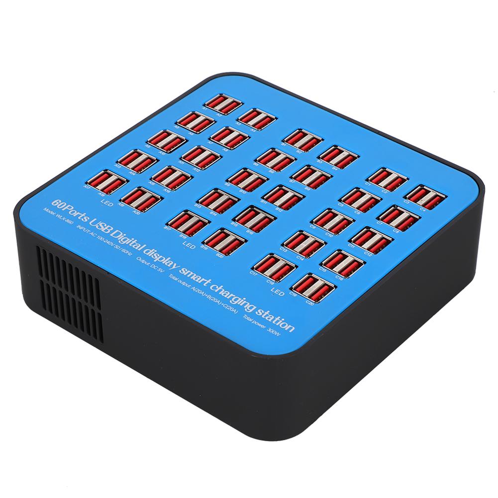 Интеллектуальная зарядная станция USB 60 портов ПК ABS огнестойкий корпус 300 Вт