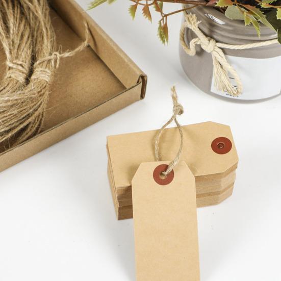 100 Pcs Kraft Paper Shipping Tags with String Empty Cardboard Sale Price Tag Name Gift Hang Tag for Jewelry Clothing Inventory Labeling