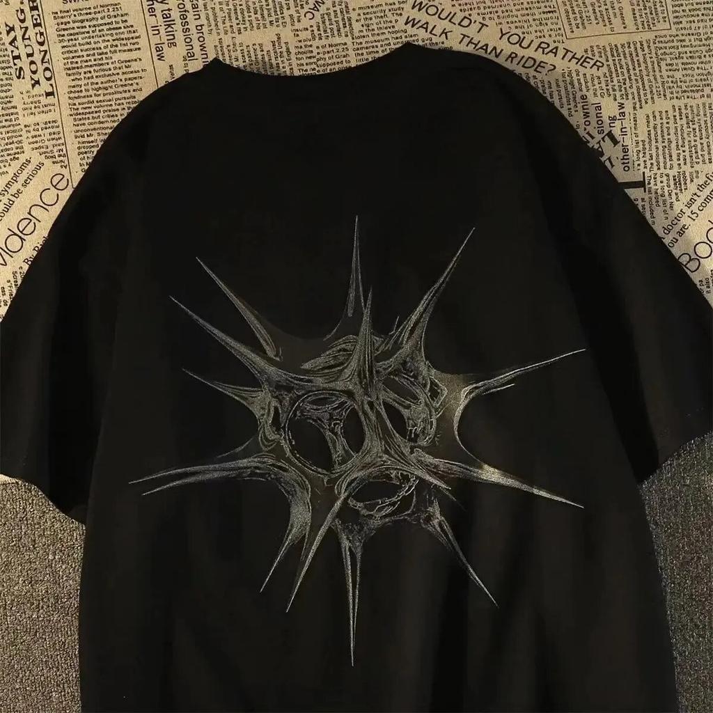 Y2K американская ретро-хай-стрит нерегулярная хлопковая футболка со сферическим принтом и графическим принтом унисекс и женский летний топ для отдыха для пар