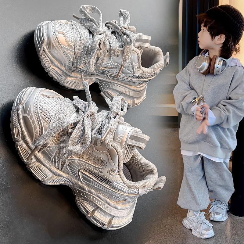 Обувь для девочек 2025 осень новая детская со стразами кроссовки папины кроссовки для мальчиков спортивная обувь для детей среднего и старшего возраста легкие кроссовки для бега