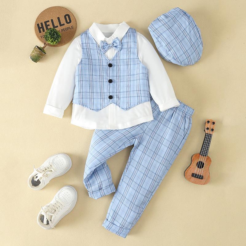 Spring/Autumn Boys' Formal Vest Set: Flower Boy Host Outfit, Children's Performance Suit, 1-Year-Old's Costume