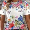Women's Plus Size 3D Printed T-shirt Casual Round Neck Short Sleeved Flower T-shirt Plus Size Clothing