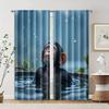 2 Pcs, Filtering Curtains (excluding Rods, Non-movable, Without Batteries) Playful Monkey In Bathtub for Use In Bedrooms and