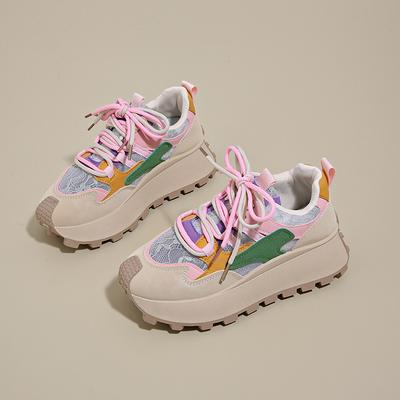 Модные летние кружевные женские туфли на платформе для ходьбы, дышащие повседневные кроссовки, удобные спортивные туфли на шнуровке, увеличивающие рост, теннисные