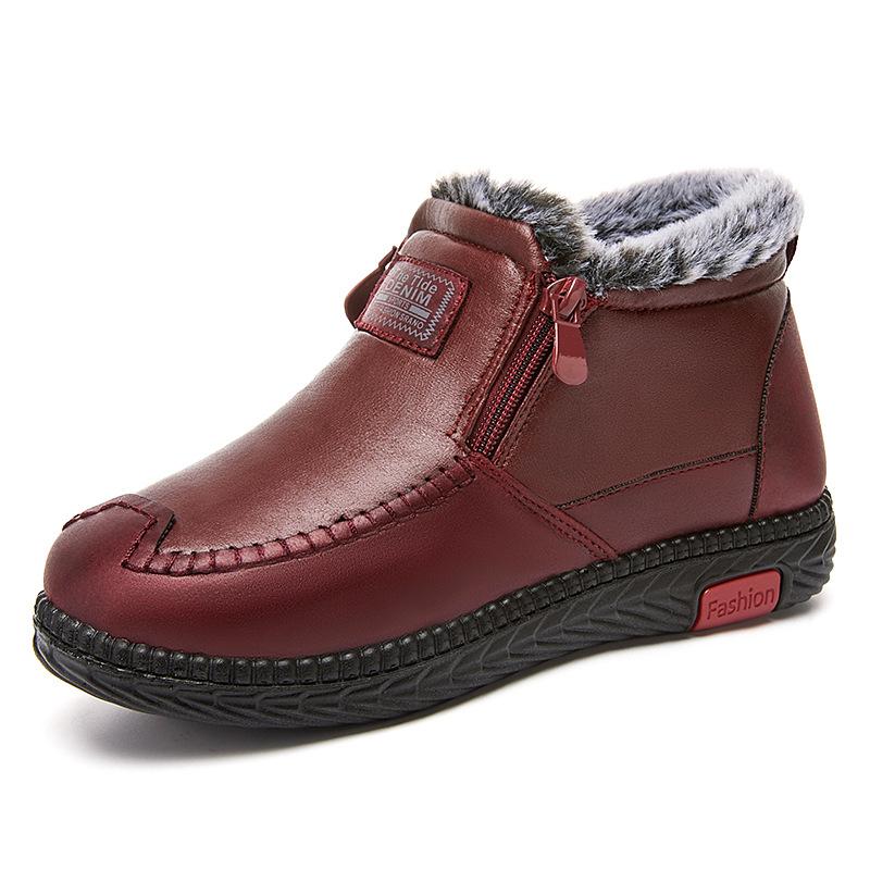 Fashion Women's Cotton Boots Winter Waterproof Rabbit Fur Warm Cloth Shoes Plus Velvet Padded Mother's Cotton Shoes Non-slip Snow Boots