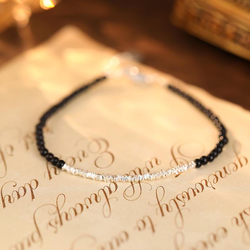 Banyan Tree S925 Silver & Black Agate Beaded Bracelet for Women - Light Luxury Jewelry, Perfect 2024 Gift for Girlfriends