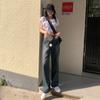 Retro Trend Women's Jeans Straight Tube High Waist Loose Thin Wide Leg Pants