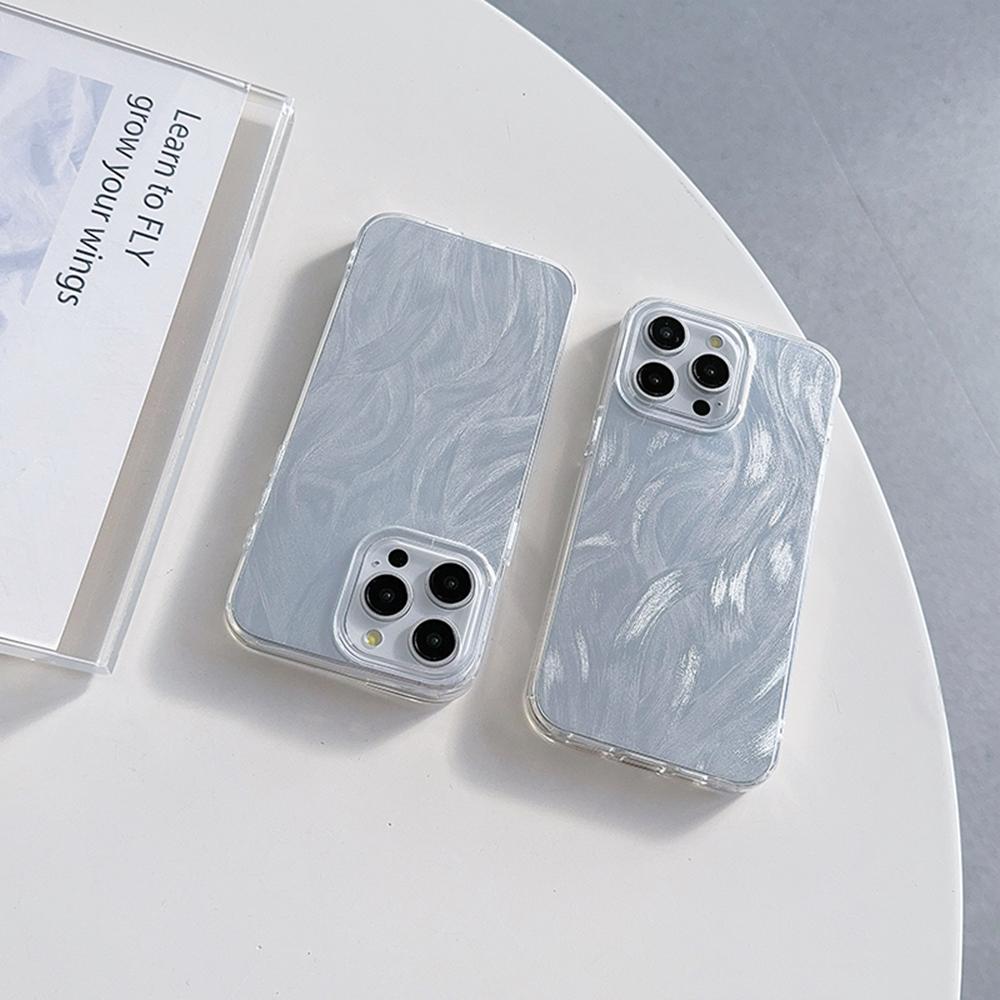 Чехол с прозрачной рамкой для Samsung S25 S24 Ultra A23 A55 A05s S21 FE iPhone 16 13 Pro Max Xiaomi Redmi Note 13 с текстурой перьев из шифона и серебряным покрытием