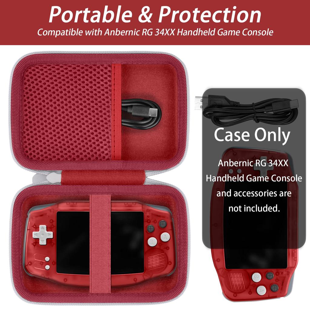 Khanka Storage Case for ANBERNIC RG34XX Handheld Game RG Whatsko Retro Game Red Console, 34XX, Console, (Case Only)