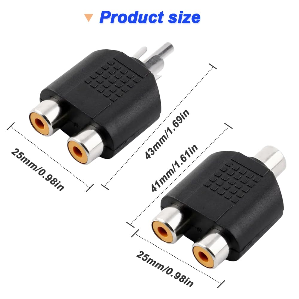 Xiatiaosann RCA Y-разветвитель RCA 1 мужской на 2 женских разъема Phono AV-видео Y-разветвитель RCA 1 женский на 2 женских разъема Phono AV-видео Y-разветвитель для
