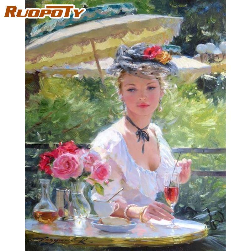 RUOPOTY Длинная юбка, женские наборы для рисования по номерам «сделай сам», для взрослых, рисунок, картина маслом, ручная роспись, холст, картина для настенного искусства 40x50 см