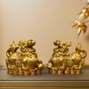 2 Pieces Pixiu Statue Chinese Fengshui Figurine Wear Resistant Collections Brass Pi Yao Sculpture