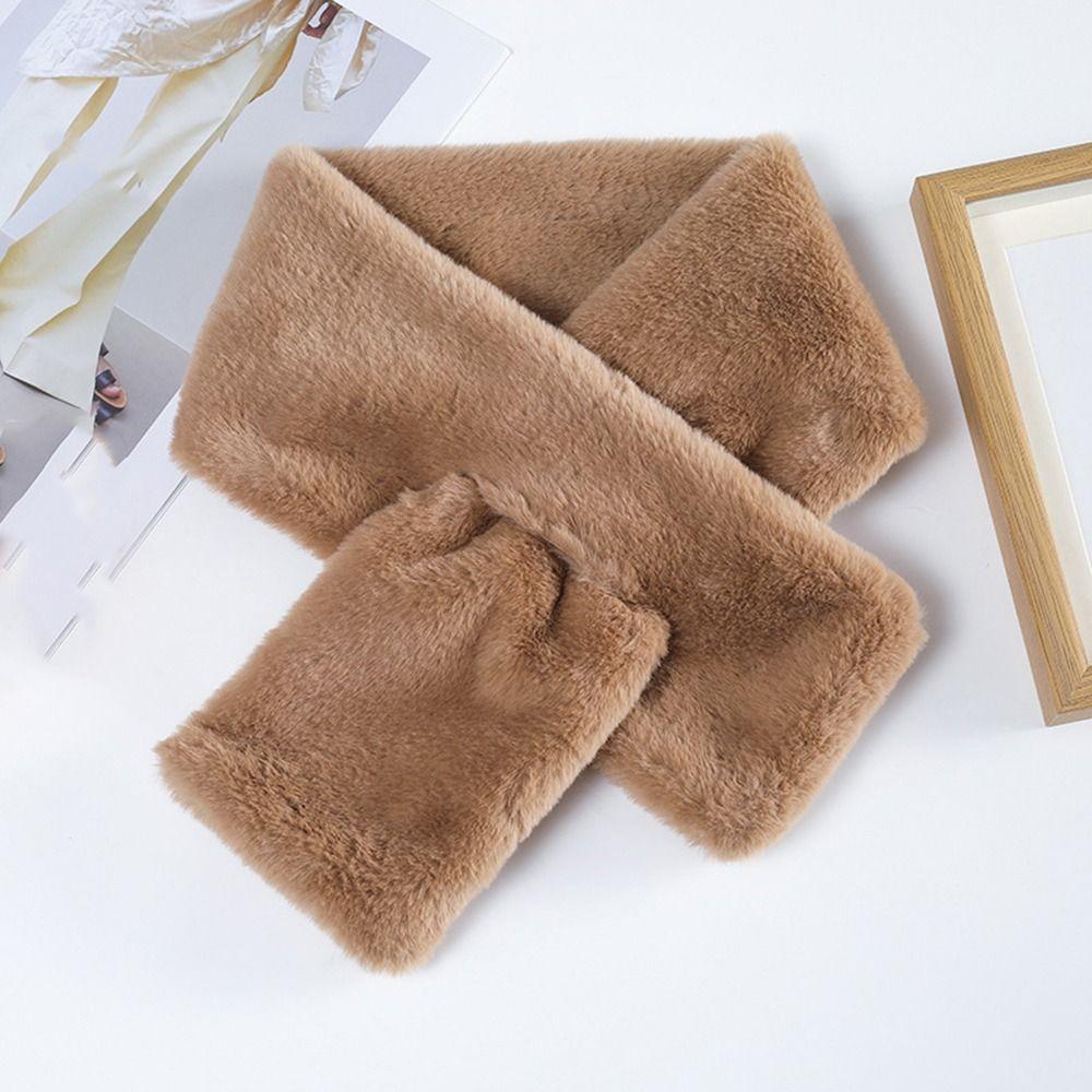 Cute Neckerchief Wrap Winter Warmer Solid Color Girl Plush Scarf Warm Scarf Cross Scarf Neck Warmer