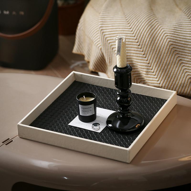 Поднос для чая ручной работы, косметика, квадратный поднос, хранение еды, тарелка для дома, свадьбы, вечеринки, искусственная кожа, орнамент, дерево, уникальные мелочи, аксессуары