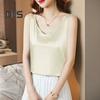 Женский укороченный жилет с V-образным вырезом, без рукавов, гладкий атласный топ из искусственного шелка, укороченный жилет, универсальная повседневная одежда