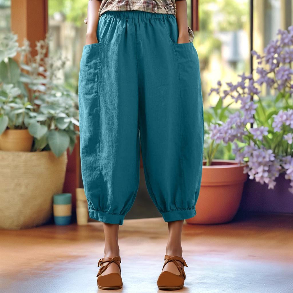 Женские модные однотонные свободные брюки большого размера с эластичной талией и маленькими штанинами, универсальные повседневные брюки